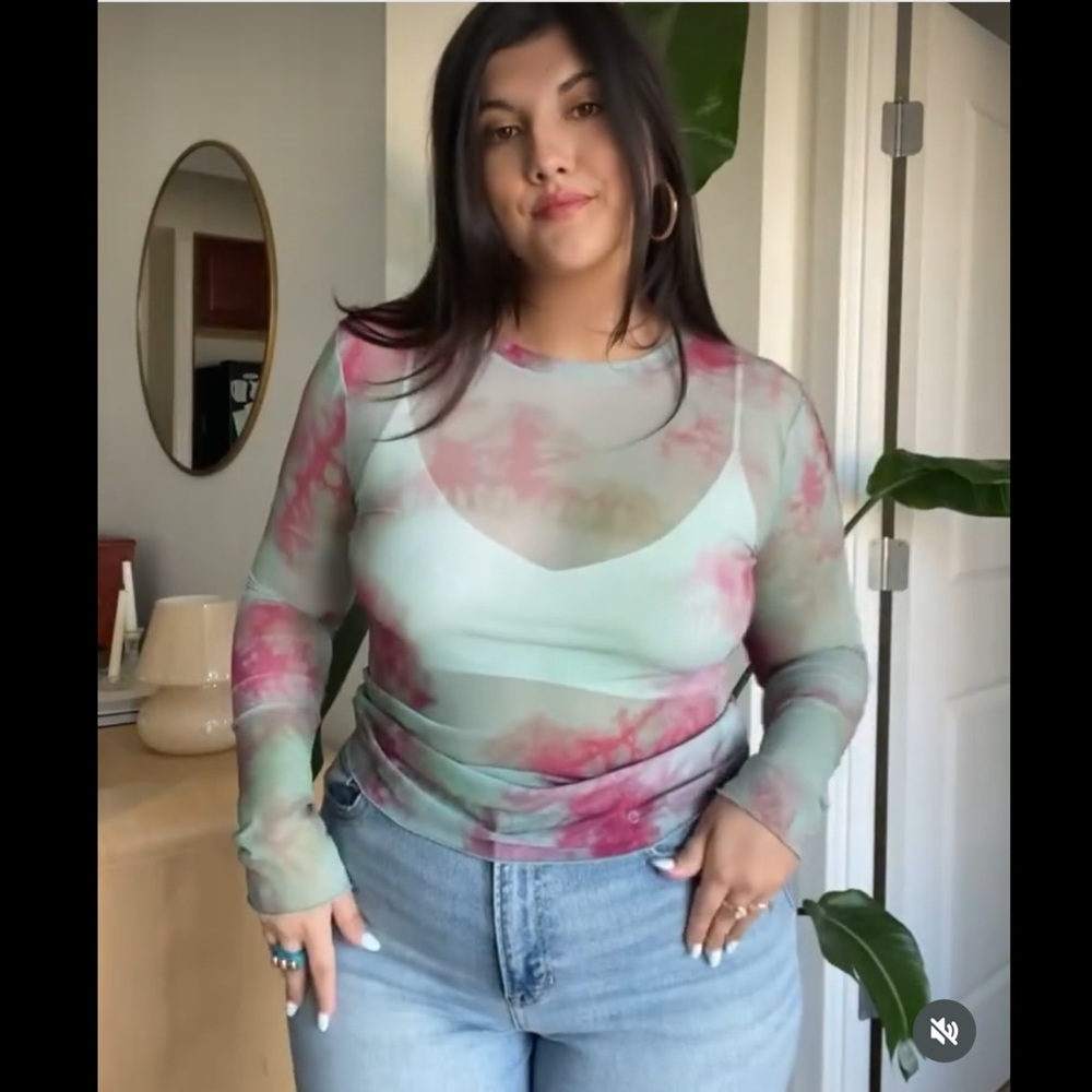 ZARA Stretch Tie Dye Tulle Mesh Top sz Large